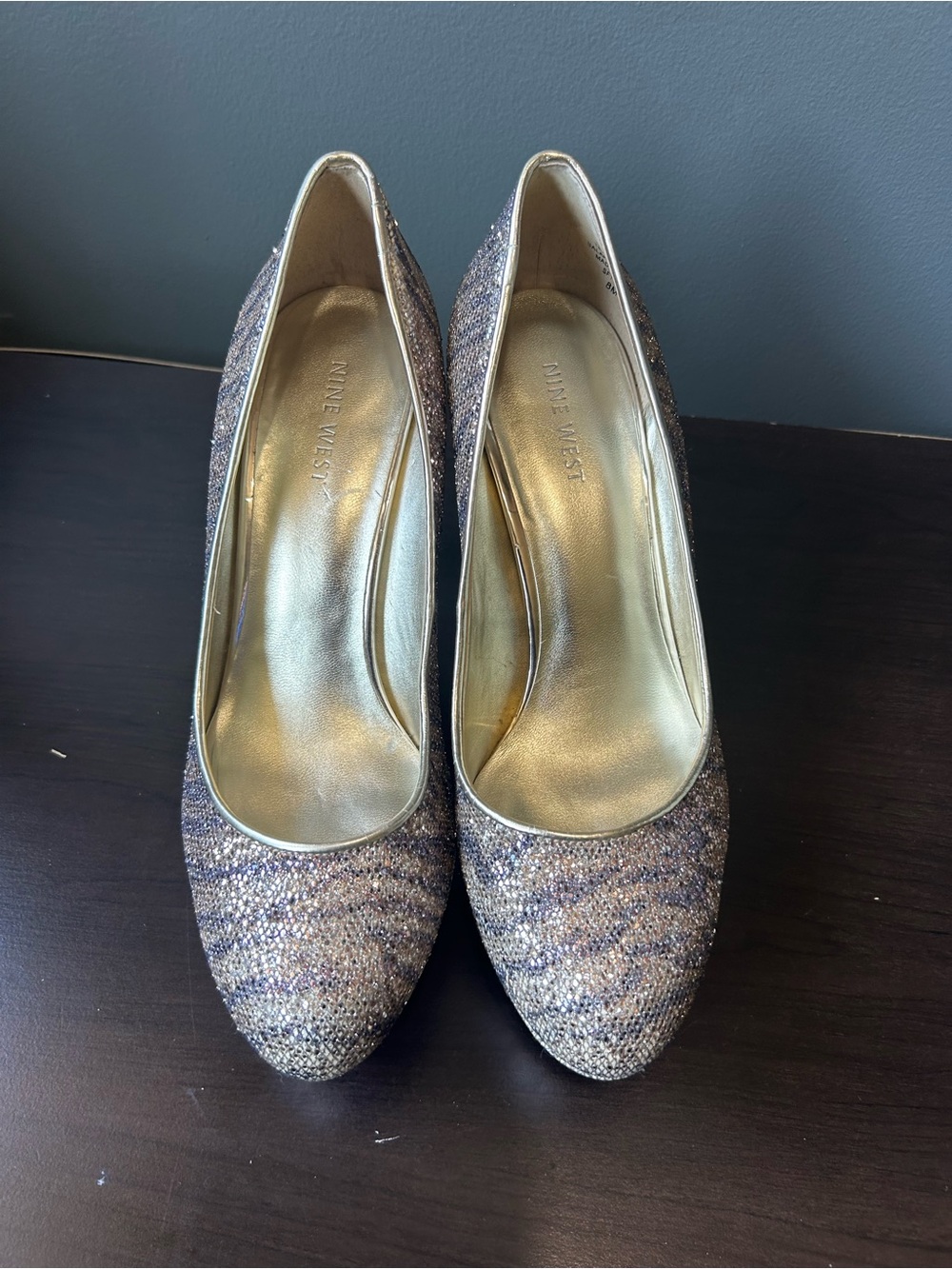 Nine West Glittery Gold and Silver Evening Pumps